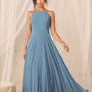Lulus Mythical Kind of Love Slate Blue Maxi Dress size medium
